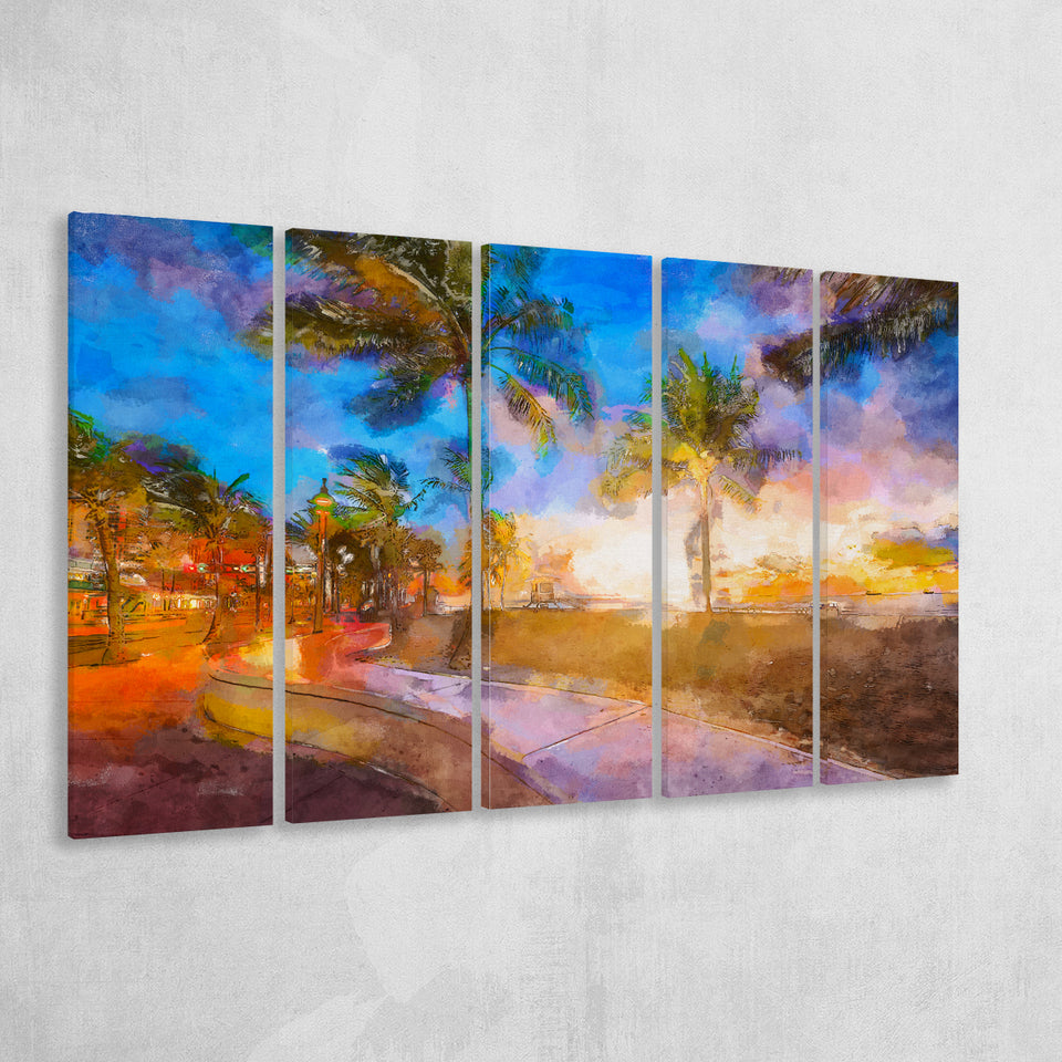 Fort Lauderdale Beach Florida Usa Dawn 5 Pieces Extra Large Canvas Prints Wall Art Home Decor