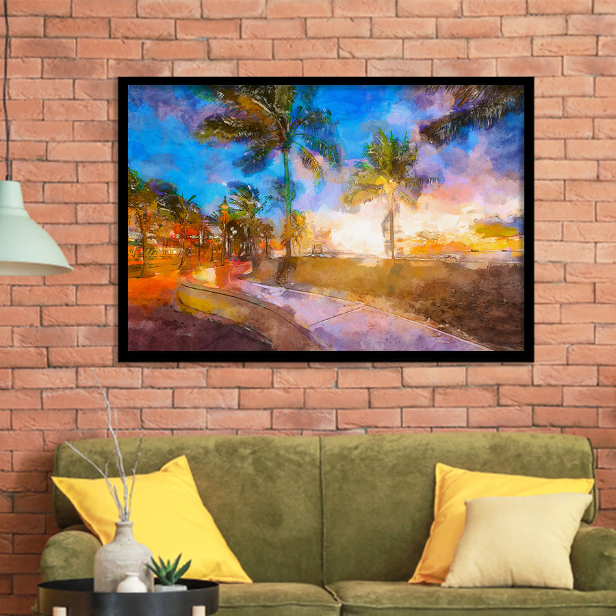 Fort Lauderdale Beach Florida Usa Dawn City Art Watercolor Framed Art Prints Wall Art Decor,Framed Picture