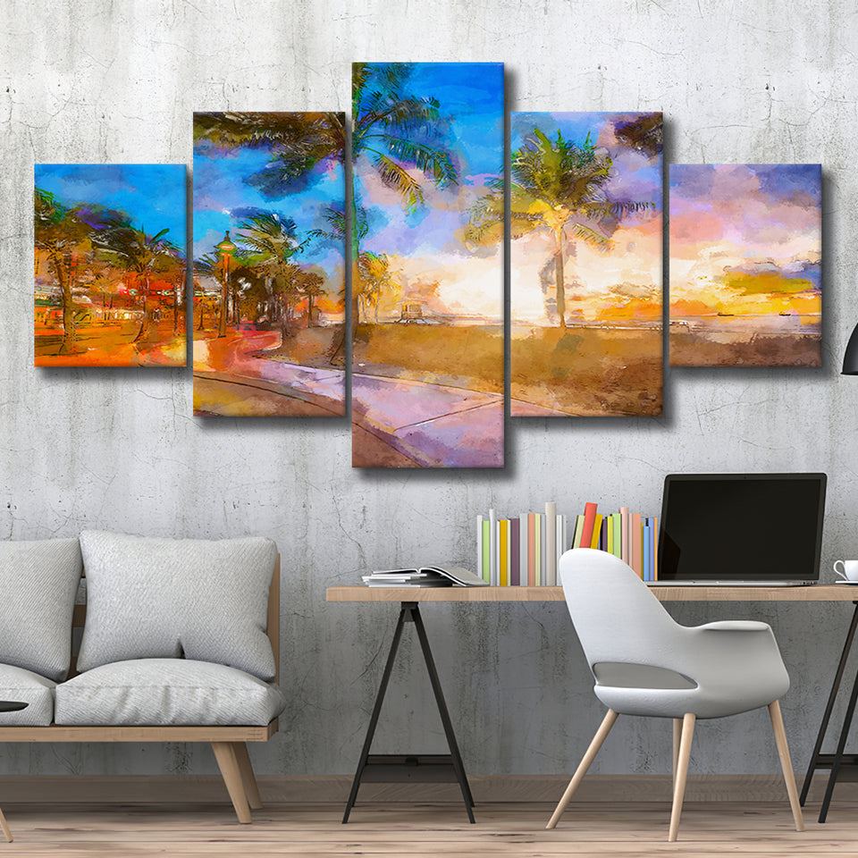 Fort Lauderdale Beach Florida Usa Dawn 5 Pieces Mixed Canvas Prints Wall Art Home Decor