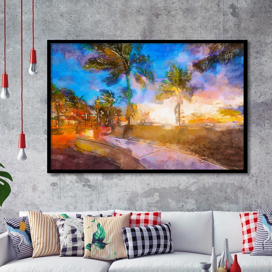 Fort Lauderdale Beach Florida Usa Dawn City Art Watercolor Framed Art Prints Wall Art Decor,Framed Picture