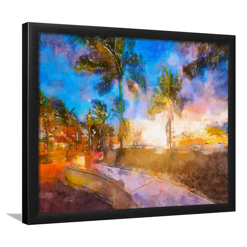 Fort Lauderdale Beach Florida Usa Dawn City Art Watercolor Framed Art Prints Wall Art Decor,Framed Picture