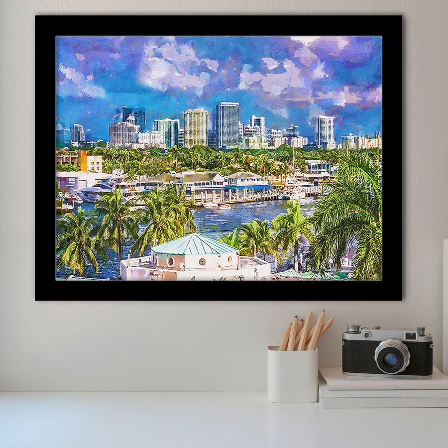 Fort Lauderdale Florida Usa Skyline City Art Watercolor Framed Art Prints Wall Art Decor,Framed Picture