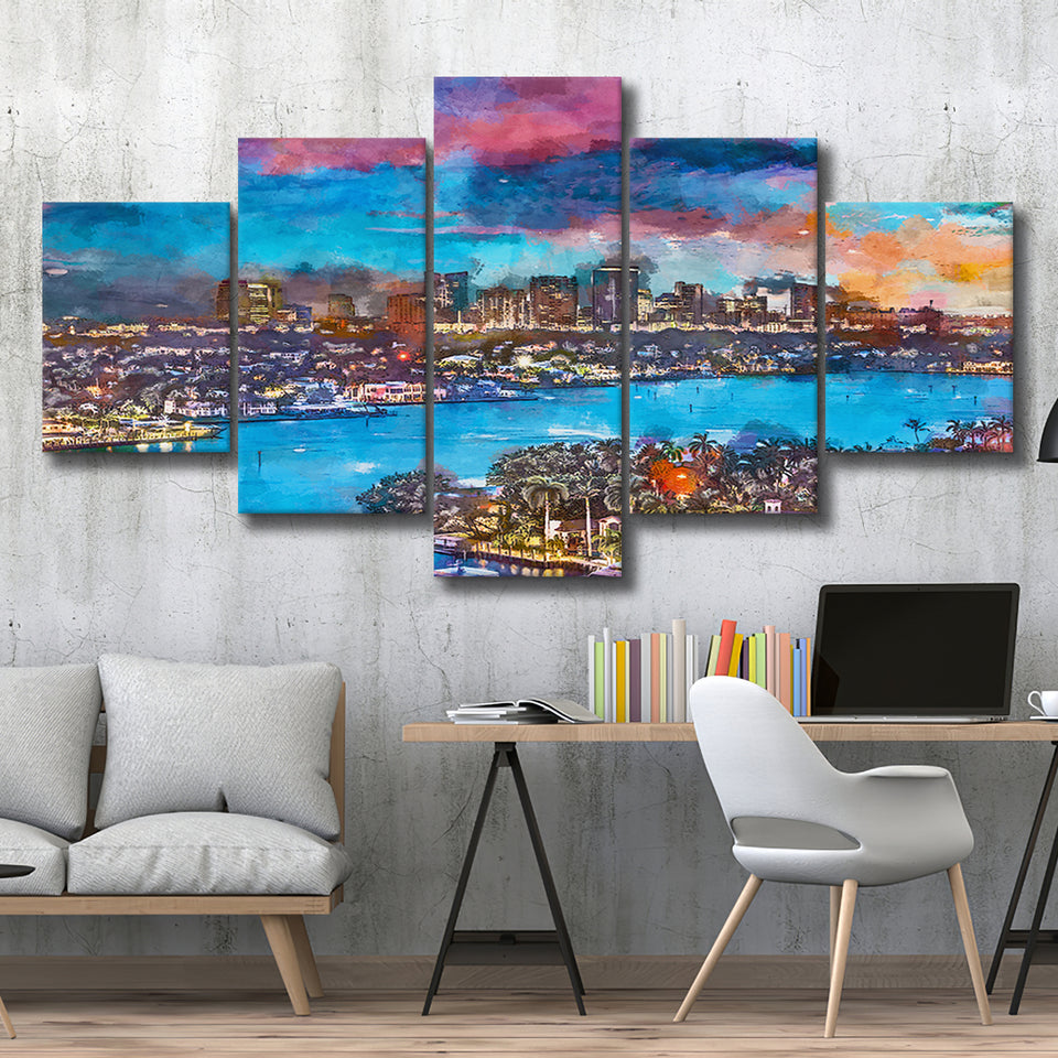 Fort Lauderdale Florida Usa Skyline V1 5 Pieces Mixed Canvas Prints Wall Art Home Decor