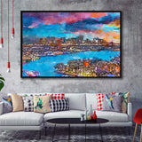 Fort Lauderdale Florida Usa Skyline V1 City Art Watercolor Framed Canvas Prints Wall Art Home Decor,Floating Frame