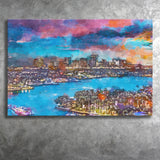 Fort Lauderdale Florida Usa Skyline V1 City Art Watercolor Canvas Prints Wall Art Home Decor, Large Canvas