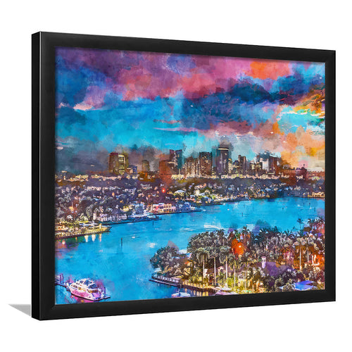Fort Lauderdale Florida Usa Skyline V1 City Art Watercolor Framed Art Prints Wall Art Decor,Framed Picture
