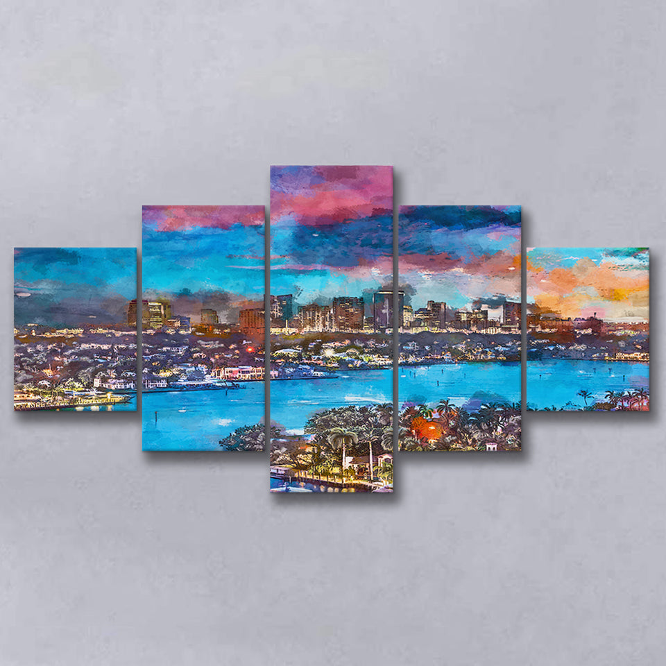 Fort Lauderdale Florida Usa Skyline V1 5 Pieces Mixed Canvas Prints Wall Art Home Decor