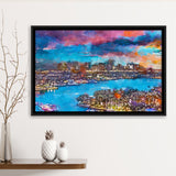 Fort Lauderdale Florida Usa Skyline V1 City Art Watercolor Framed Canvas Prints Wall Art Home Decor,Floating Frame