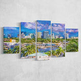 Fort Lauderdale Florida Usa Skyline 5 Pieces Mixed Canvas Prints Wall Art Home Decor