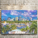 Fort Lauderdale Florida Usa Skyline City Art Watercolor Canvas Prints Wall Art Home Decor, Large Canvas