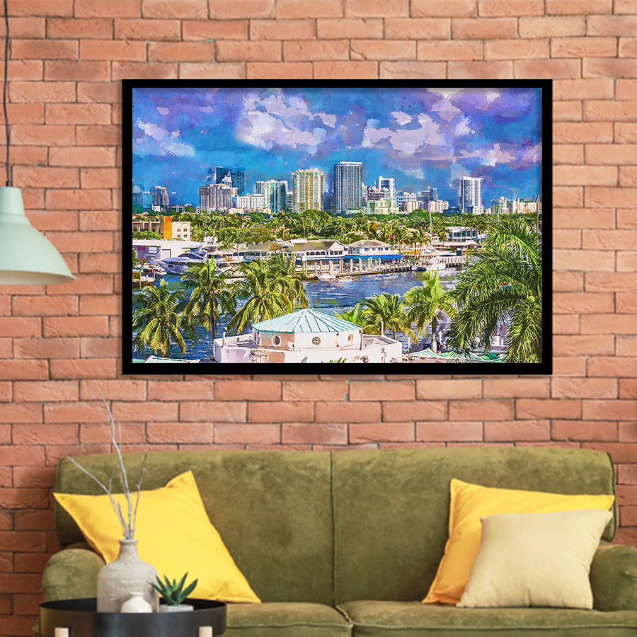Fort Lauderdale Florida Usa Skyline City Art Watercolor Framed Art Prints Wall Art Decor,Framed Picture