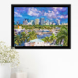 Fort Lauderdale Florida Usa Skyline City Art Watercolor Framed Canvas Prints Wall Art Home Decor,Floating Frame