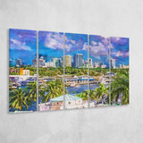 Fort Lauderdale Florida Usa Skyline 5 Pieces Extra Large Canvas Prints Wall Art Home Decor