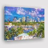 Fort Lauderdale Florida Usa Skyline City Art Watercolor Canvas Prints Wall Art Home Decor, Large Canvas