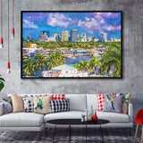 Fort Lauderdale Florida Usa Skyline City Art Watercolor Framed Canvas Prints Wall Art Home Decor,Floating Frame