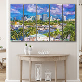 Fort Lauderdale Florida Usa Skyline 5 Pieces Extra Large Canvas Prints Wall Art Home Decor