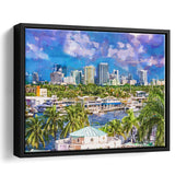 Fort Lauderdale Florida Usa Skyline City Art Watercolor Framed Canvas Prints Wall Art Home Decor,Floating Frame