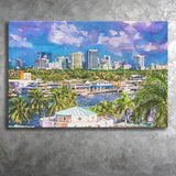 Fort Lauderdale Florida Usa Skyline City Art Watercolor Canvas Prints Wall Art Home Decor, Large Canvas