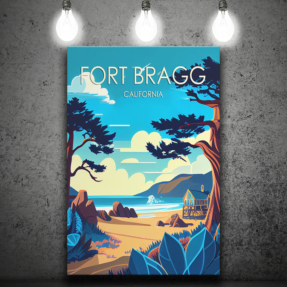 Fort Bragg California Retro Art Print ,City Art Print, Large Canvas, Canvas Print Wall Art Home Decor