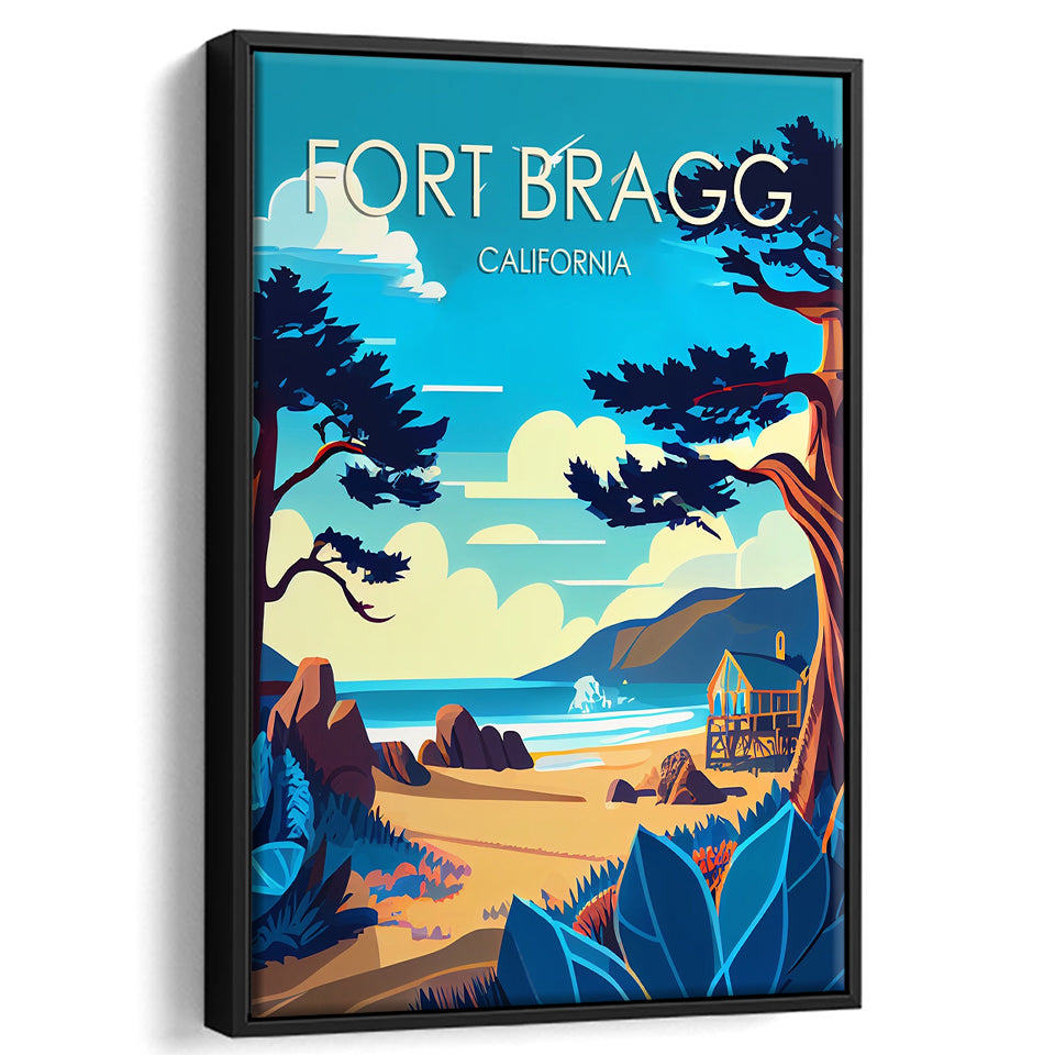 Fort Bragg California Retro Art Print, Large Canvas, Framed Canvas Print Wall Art Home Decor, Floating Frame