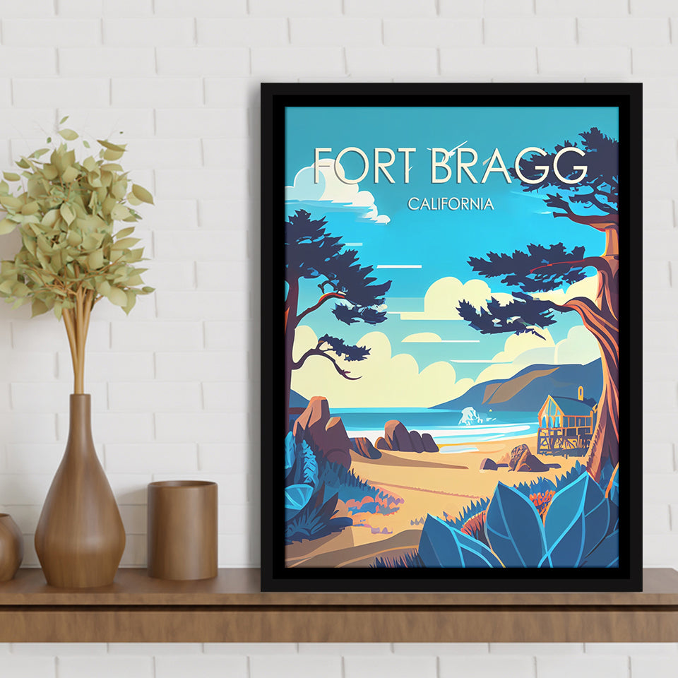 Fort Bragg California Retro Art Print, Large Canvas, Framed Canvas Print Wall Art Home Decor, Floating Frame