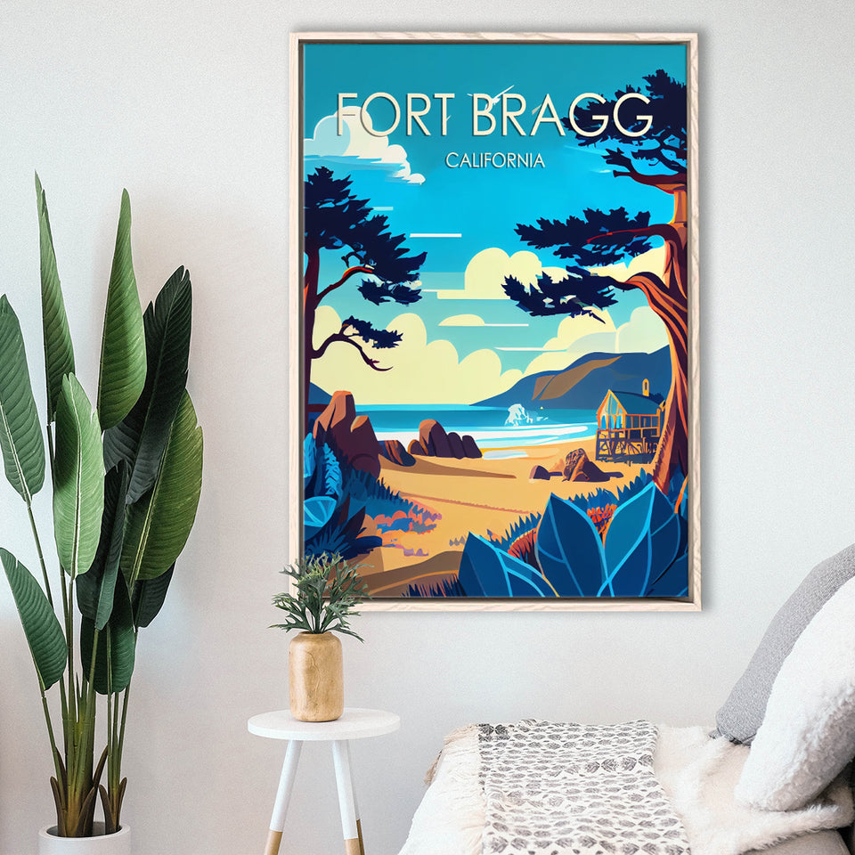 Fort Bragg California Retro Art Print, Large Canvas, Framed Canvas Print Wall Art Home Decor, Floating Frame