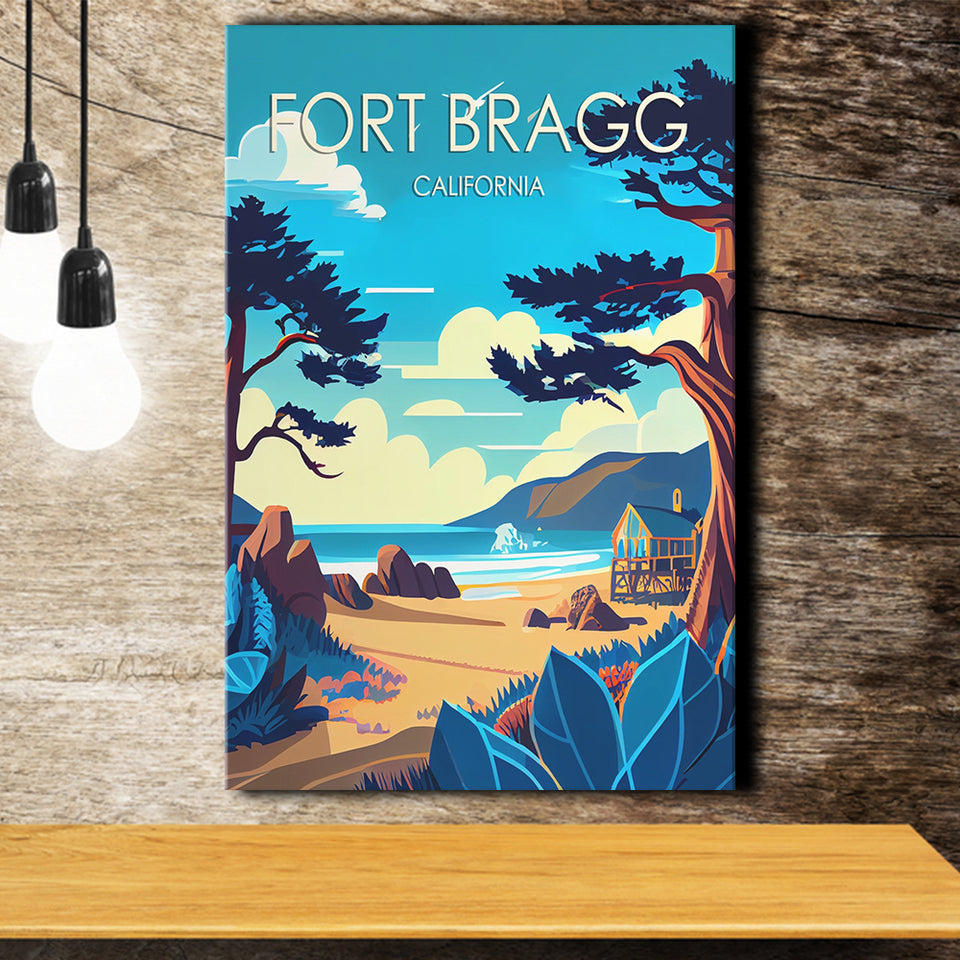 Fort Bragg California Retro Art Print ,City Art Print, Large Canvas, Canvas Print Wall Art Home Decor