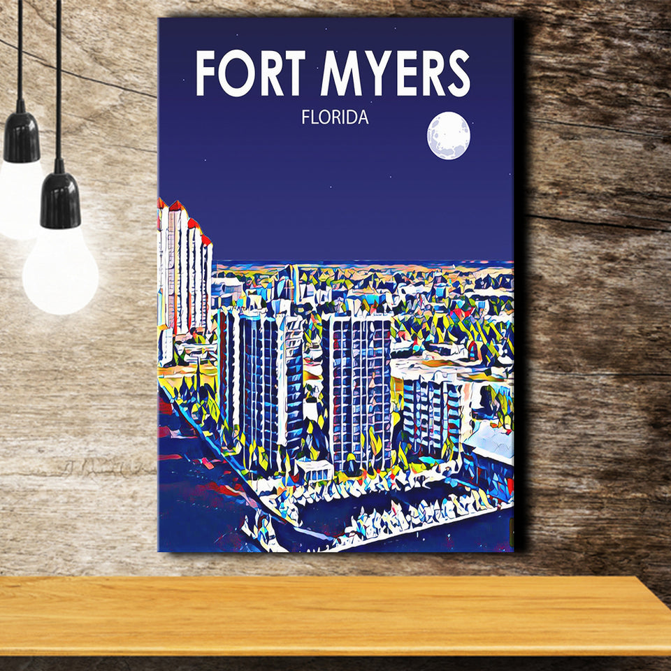 Fort Myers Florida Art Night Landscape ,City Art Print, Large Canvas, Canvas Print Wall Art Home Decor