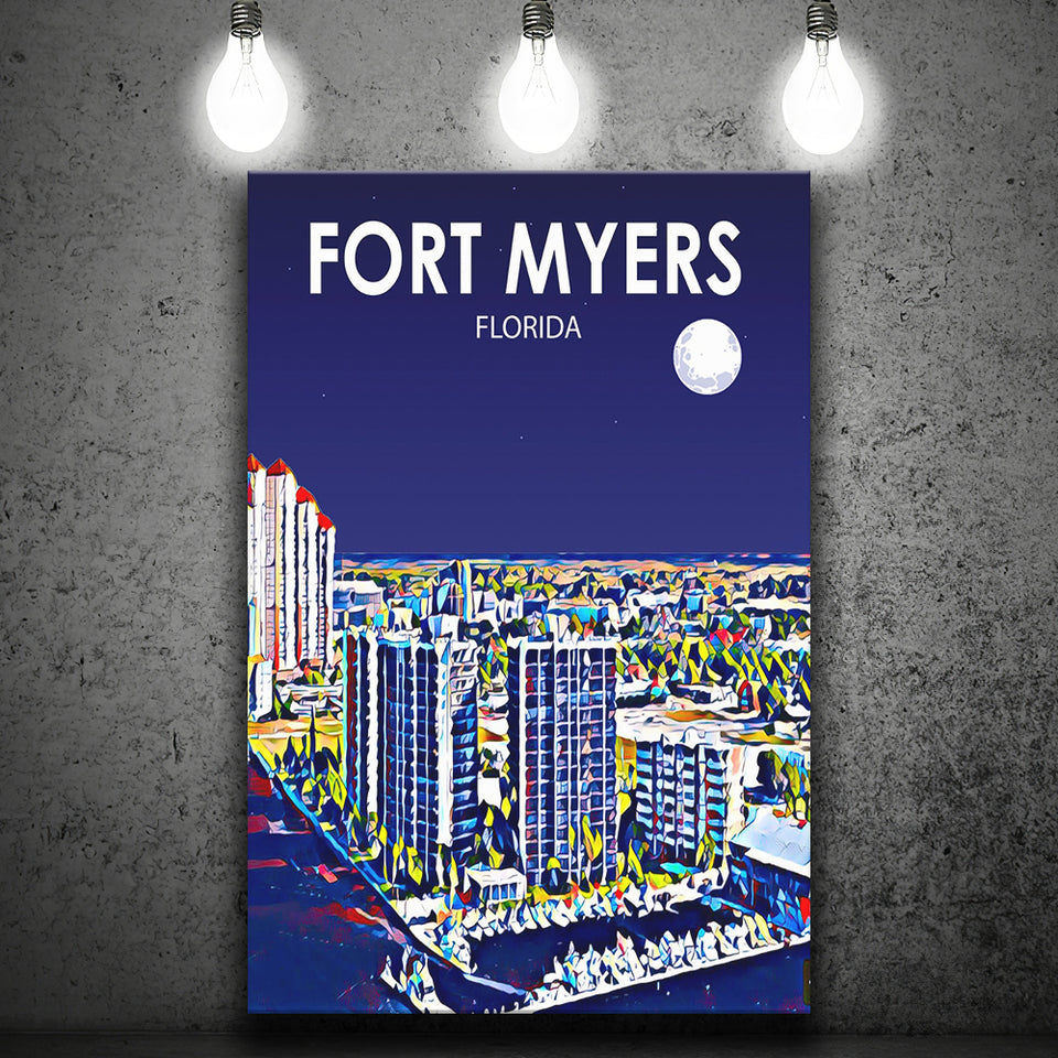 Fort Myers Florida Art Night Landscape ,City Art Print, Large Canvas, Canvas Print Wall Art Home Decor