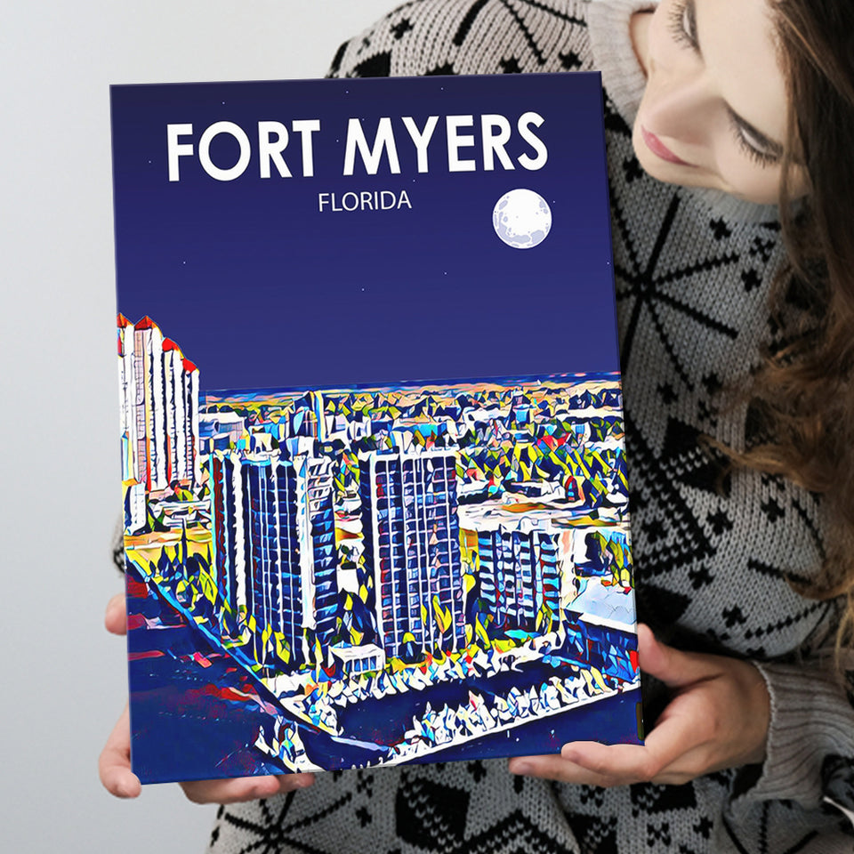 Fort Myers Florida Art Night Landscape ,City Art Print, Large Canvas, Canvas Print Wall Art Home Decor