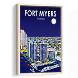 Fort Myers Florida Art Night Landscape, Large Canvas, Framed Canvas Print Wall Art Home Decor, Floating Frame
