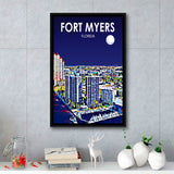 Fort Myers Florida Art Night Landscape, Large Canvas, Framed Canvas Print Wall Art Home Decor, Floating Frame