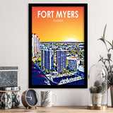 Fort Myers Florida Art Sunset Landscape, City Art Print, Framed Art Print Wall Art Home Decor, Framed Picture
