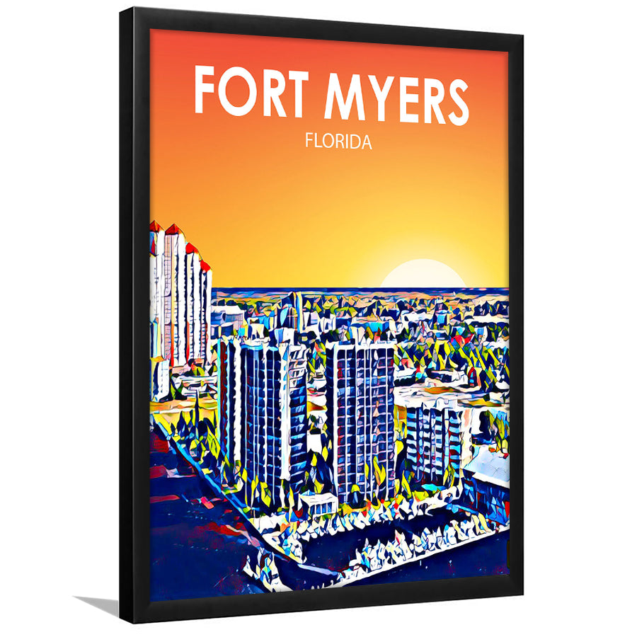 Fort Myers Florida Art Sunset Landscape, City Art Print, Framed Art Print Wall Art Home Decor, Framed Picture