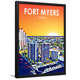 Fort Myers Florida Art Sunset Landscape, City Art Print, Framed Art Print Wall Art Home Decor, Framed Picture