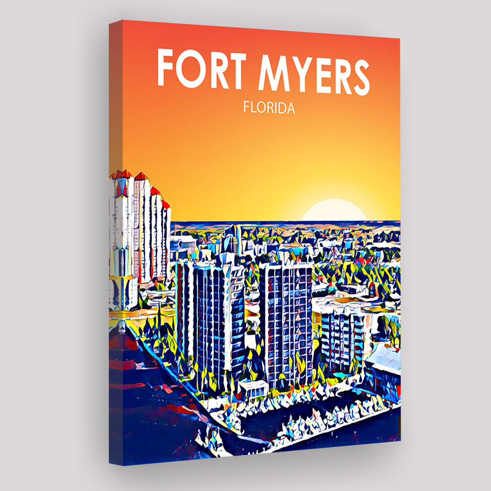 Fort Myers Florida Art Sunset Landscape ,City Art Print, Large Canvas, Canvas Print Wall Art Home Decor