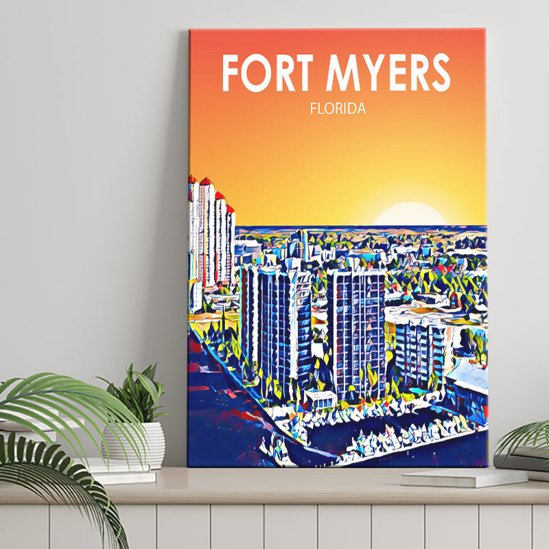 Fort Myers Florida Art Sunset Landscape ,City Art Print, Large Canvas, Canvas Print Wall Art Home Decor