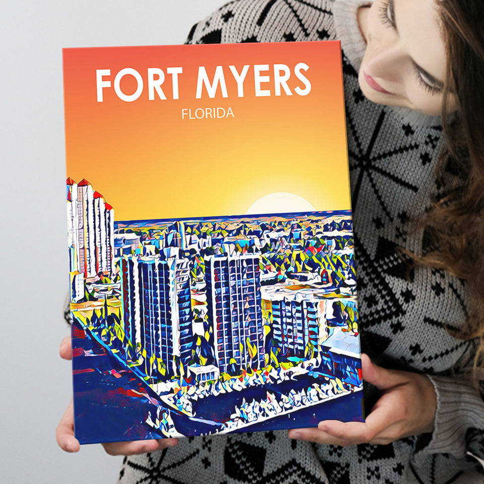 Fort Myers Florida Art Sunset Landscape ,City Art Print, Large Canvas, Canvas Print Wall Art Home Decor