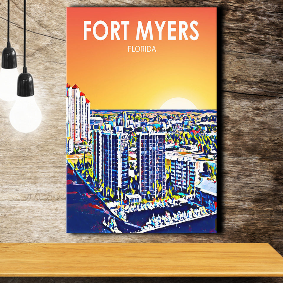 Fort Myers Florida Art Sunset Landscape ,City Art Print, Large Canvas, Canvas Print Wall Art Home Decor