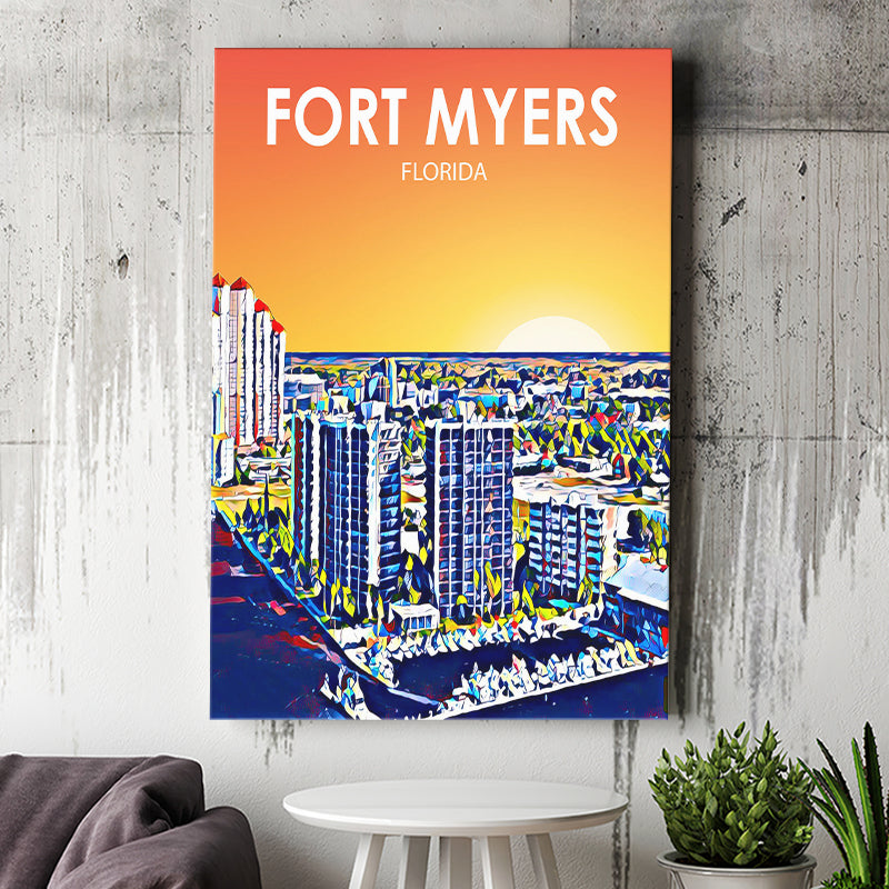 Fort Myers Florida Art Sunset Landscape ,City Art Print, Large Canvas, Canvas Print Wall Art Home Decor