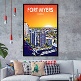 Fort Myers Florida Art Sunset Landscape, City Art Print, Framed Art Print Wall Art Home Decor, Framed Picture