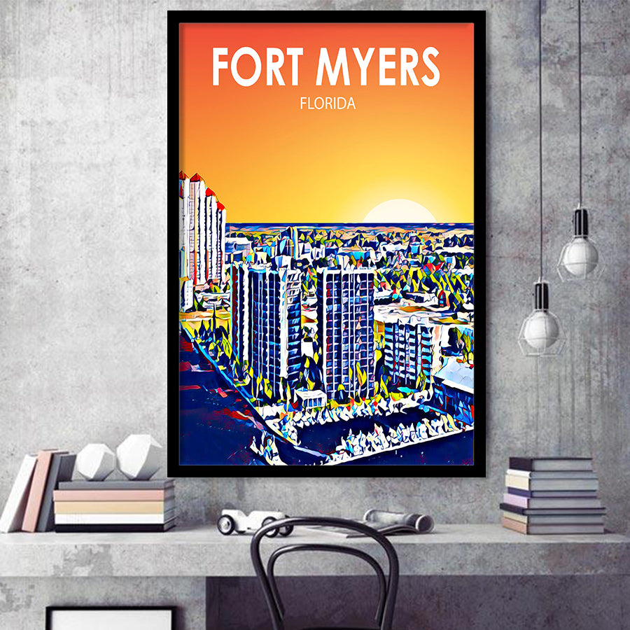 Fort Myers Florida Art Sunset Landscape, City Art Print, Framed Art Print Wall Art Home Decor, Framed Picture