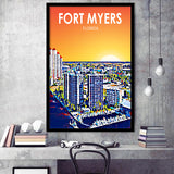 Fort Myers Florida Art Sunset Landscape, City Art Print, Framed Art Print Wall Art Home Decor, Framed Picture