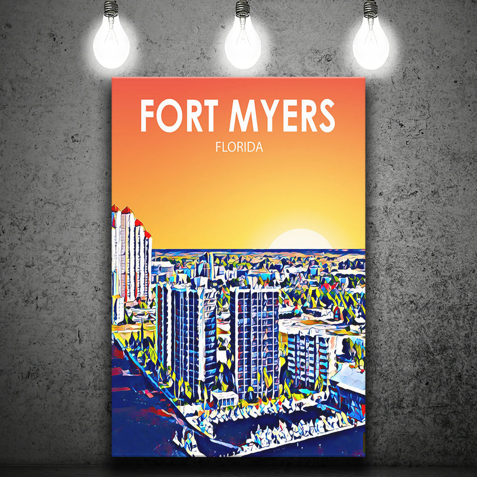 Fort Myers Florida Art Sunset Landscape ,City Art Print, Large Canvas, Canvas Print Wall Art Home Decor