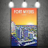 Fort Myers Florida Art Sunset Landscape ,City Art Print, Large Canvas, Canvas Print Wall Art Home Decor