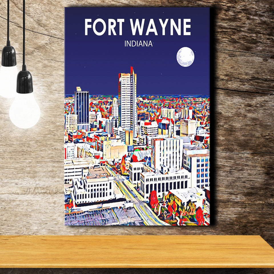 Fort Wayne Indiana Night Landscape ,City Art Print, Large Canvas, Canvas Print Wall Art Home Decor