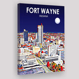Fort Wayne Indiana Night Landscape ,City Art Print, Large Canvas, Canvas Print Wall Art Home Decor