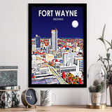 Fort Wayne Indiana Night Landscape, City Art Print, Framed Art Print Wall Art Home Decor, Framed Picture