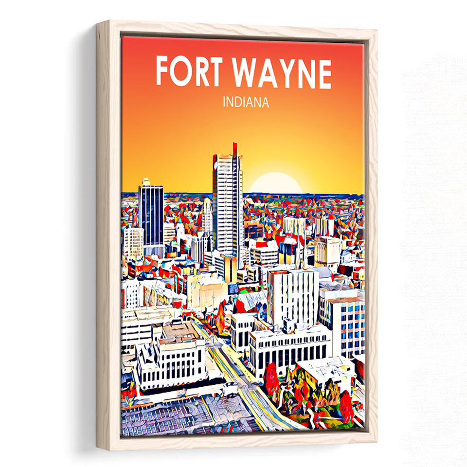 Fort Wayne Indiana Sunset Landscape, Large Canvas, Framed Canvas Print Wall Art Home Decor, Floating Frame