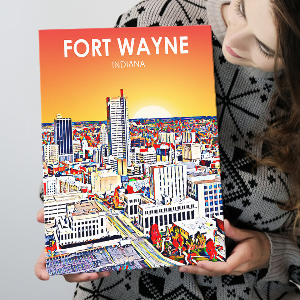Fort Wayne Indiana Sunset Landscape ,City Art Print, Large Canvas, Canvas Print Wall Art Home Decor